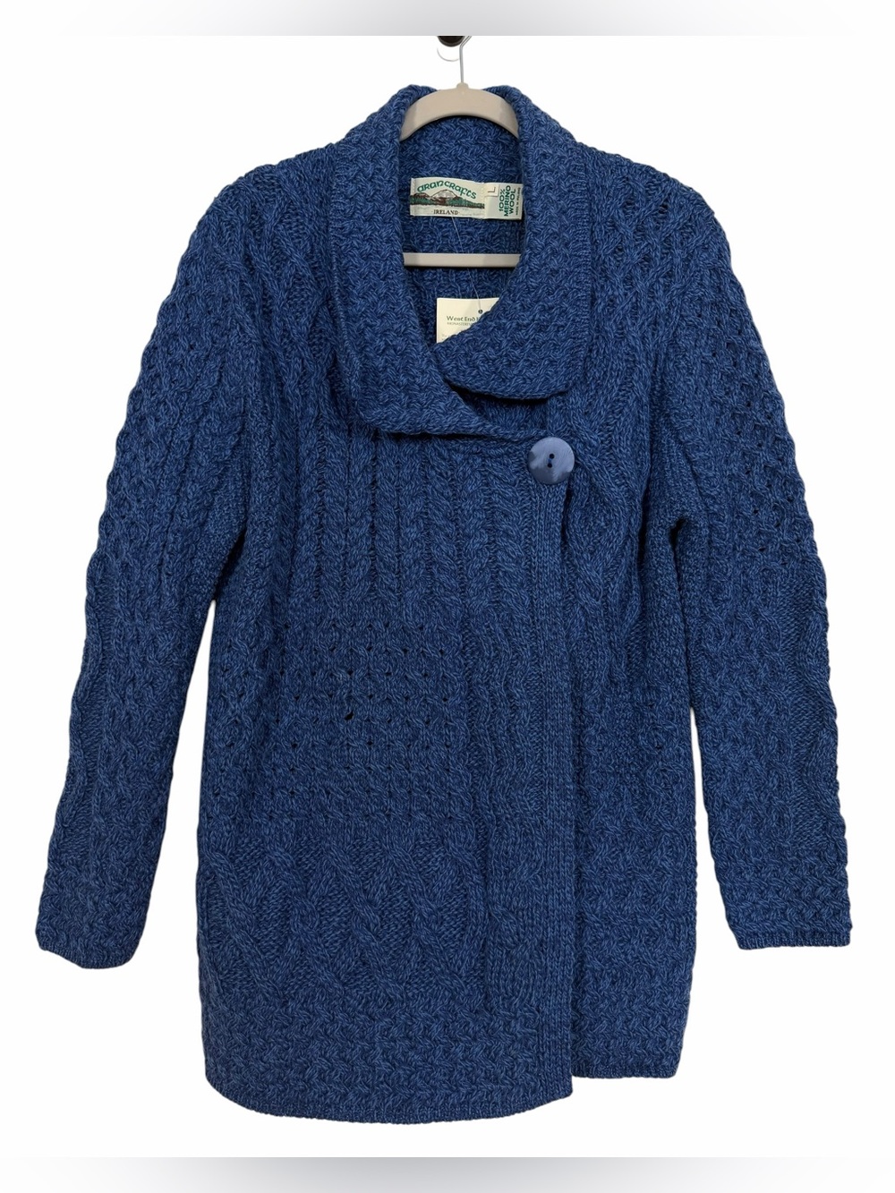 Aran Crafts Ireland 100% Merino Wool Sweater Blue Marl NWT Size Large